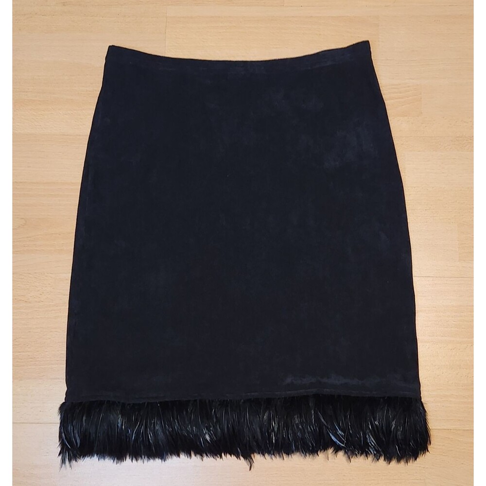 Women’s Vintage Bebe Moda Black Feather Skirt Size Medium Whimsigoth Y2K Velvet